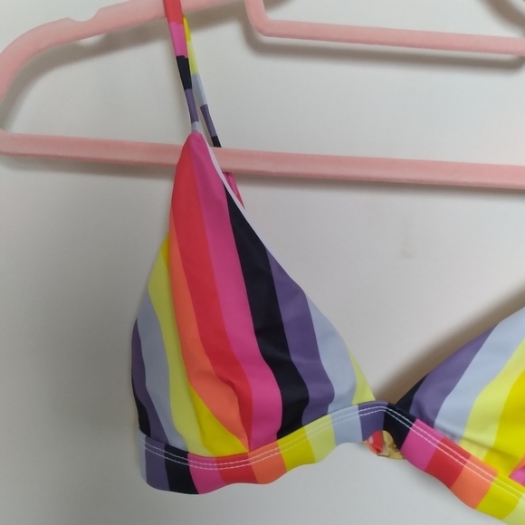 Warehouse Vertical Rainbow Bright Stripe Bikini Top Size US 4 - Picture 3 of 8
